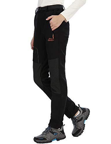 DAFENP Damen Wanderhose Skihose Wasserdicht Softshellhose Winddicht Winter Warm Gefüttert Outdoorhose Snowboardhose Trekkinghose KZ1635W-Black-2XL