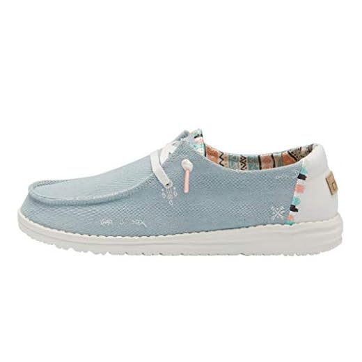 Hey Dude Women's Wendy Boho Light Denim Size 8 | Women’s Shoes | Women’s Lace Up Loafers | Comfortable & Light-Weight