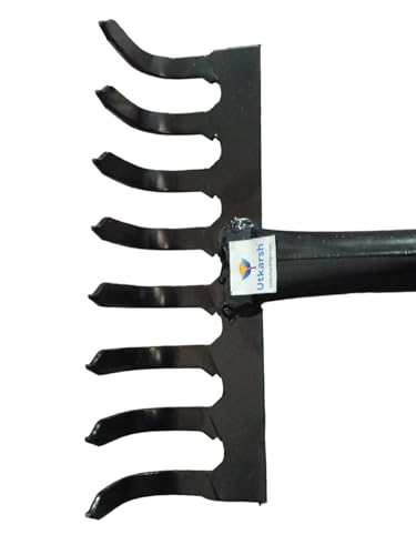 Image of Utkarsh Garden Rake with 8 Teeth or Prongs | Heavy Duty Gardening Tool for Home Garden | Lawn, Landscaping Yard, Garden Leaf Rake | Weeding, Tilling, Aerating Soil Rake - Set of 1 Tool