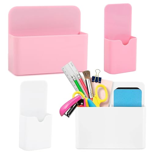 Lunyloer Magnetischer Stiftehalter 4 Stück Stifthalter Magnetisch Whiteboard Stifthalter Zubehör Stiftebox Magnetisch Einstellbar Markerhalterung für Schule Büro Spind Kühlschrank(Weiß Rosa)