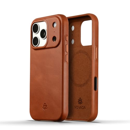 Étui iPhone 17 Pro cuir véritable marron clair compatible MagSafe