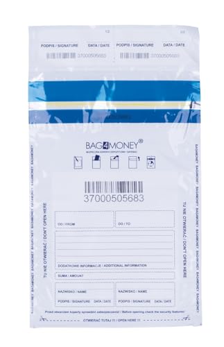 OFFICE PRODUCTS Safebags Sicherheitsbeutel / 50 Stück/Weiß/ A5/ 150 x 220 mm/Auswurfsicher/Für den Transport von Bargeld und Wertsachen/Einzeln nummeriert