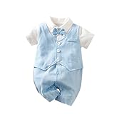 HUAANIUE Newborn Baby Boys Gentleman Romper One Piece Short Sleeve Bowtie Outfit Formal Wear Tuxedo Suit 3-6 Months