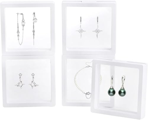 Image of Floating Display Frame, Coin Display Case, Dustproof PE Film Transparent Jewelry Storage Box for Ring Necklace Bracelet, Coin, Jewelry per Availability (Small 5 pc White)