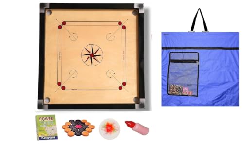 Image of Superior Matte Finish Practice Carrom Board for Serious Professional Practice with Coins Striker and Powder Black New (32 Inches Gold with Blue Cover 2026 K1)
