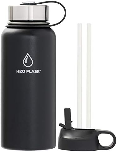 SilverOnyx Insulated Water Bottle with Straw and Wide Mouth Lid (32oz 40oz) - Keeps Liquids Hot or Cold - Vacuum-Insulated Stainless Steel Waterbottle with Modern Double Wall H20 Flask