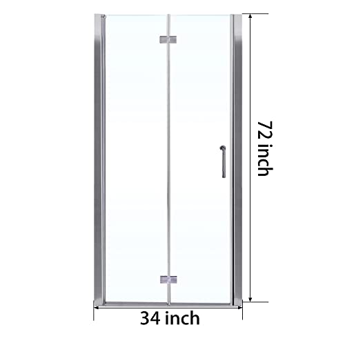 Grogro Frameless Pivot Swing Shower Door,34-35.5"W X 72"H Bifold Glass Shower Doors,1/4 In Thick Clear Tempered Glass Shower Panel, Chrome Fnish,Installed Left Or Right #TOP3