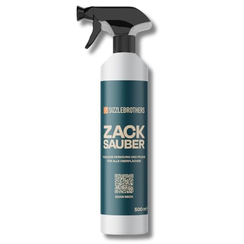 Zack Sauber Oberflächenreiniger 500ml - Streifenfreier Fett- & Küchenreiniger mit frischem Zitronenduft - Für Edelstahl Kochfelder Grillhaube Küchengeräte & mehr - SizzleBrothers