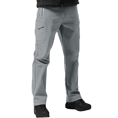 FREE SOLDIER Men's Outdoor Softshell Fleece Lined Cargo Pants Snow Ski Hiking Pants with Belt (Glacier Gray 44W/34L)