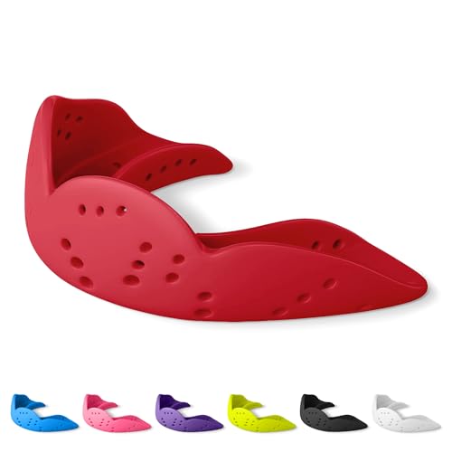 SISU Aero Medium Mouthguard, Intense Red - 30% Stronger Protection for Lacrosse, Football, Hockey, Roller Derby, Team Sports - Remoldable Up to 20 Times - Ultra Slim - Works for Braces - Non Toxic