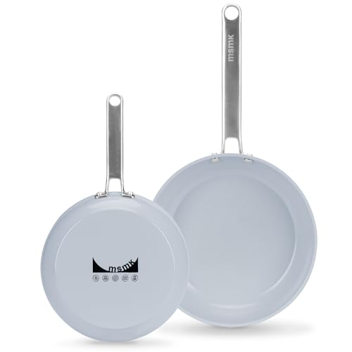 Image of MsMk 8 inch + 10 inch Ceramic Non Stick Frying Pans, Grey Nonstick Skillets Set, PFOA Free Non-Toxic, Scratch-resistant, Oven-Safe, Induction Ready, Compatible with All Cooktops