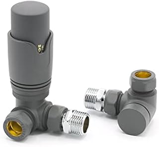 Midbrass Anthracite Corner TRV Thermostatic Radiator Valve and Lockshield Twin Pack for Heated Towel Rails & Central Heating Radiators