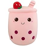 Bubble Tea Plush Pillows, Cute Boba Plushies Soft Toys Giant Stuffed Animal Pillow for Boba Lovers (Pink, 35cm)