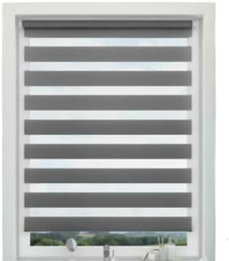 Day and Night Zebra Blinds Durable Dual Layer Fabric Light Filtering Privacy Blinds 210cm Drop Easy Fit Window Roller Blinds (Grey, 184cm(72") X 210cm(83"))