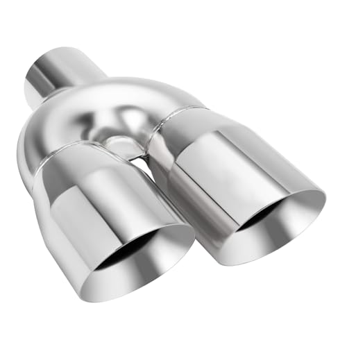 LCGP Dual Exhaust Tip 3 inch Inlet 4 inch Outlet 12 Length Universal Polished 304 Stainless Exhaust Tip Tailpipe for Car Truck Double Wall Weld-on Angle Cut (Left)