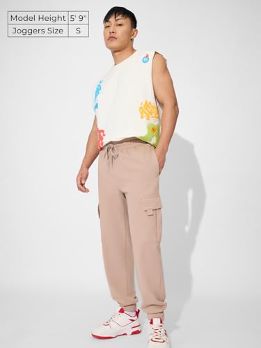 Image of The Souled Store Solids: Men and Boys Drawstringed Cotton Blend Slim Fit Cargo Everday Wear Casual Sporty Joggers