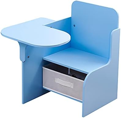 Rainbow Tree Kids Table and Chairs with Storage Bin Wooden Toddler Table and Chairs Sets 2 in 1 Children Chair Desk with Small Table for Study Activity Indoor or Outdoor Use (Blue)