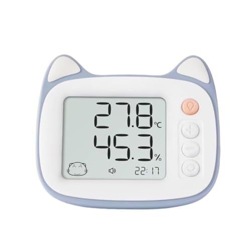AZIEBAY 高精度の猫型湿度計、時計付き、日付/温度/時間表示、5秒の測定間隔、大画面、ペット、高齢者、赤ちゃんなどのグループに適しており、風邪を予防します。