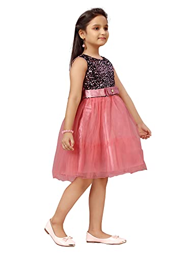 Image of MUHURATAM Girl's Net Fit and Flare Knee-Length Dress