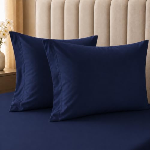 Image of LINENWALAS 100% Cotton 400 TC Standard Size Pillow Cover Set | Long Staple Imported Egyptian Cotton | Cloud-Soft, Breathable & Skin-Safe | Oeko-TEX Certified Bedding (18x28 inch, Set of 2, Navy Blue)