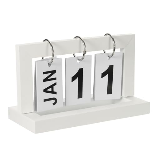 Calendrier perpétuel en bois vintage blanc affichage mensuel journalier décoration bureau maison