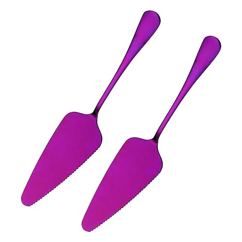 Set of 2 Stainless Steel Cake Knives Cake Server with Serrated Edges, Cake Knife, Cake Scoop, Cake Scoop Cake Slider for Kitchen Restaurants Parties Cake Pizza Cheese Cakes, Purple