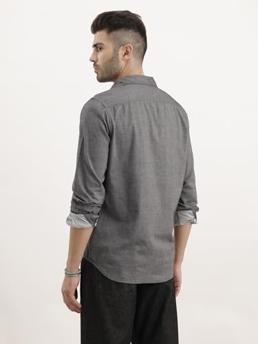 Image of WROGN Men's Cotton Twill Shirt | Solid Black | Regular Fit | Everyday Style