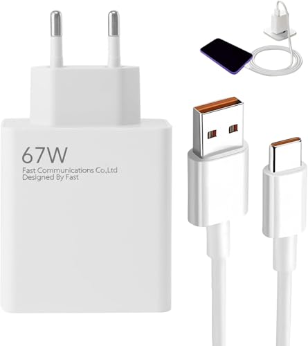 Cargador rápido USB-C de 67 W para Xiaomi, Compatible con Redmi Note 14/13/12, Poco X7 Pro/F7, Xiaomi 15T/15, Cable de 1,5 m Incluido, Adaptador de Corriente de 67 W