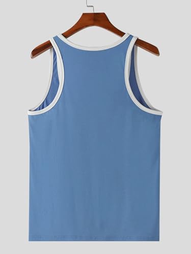 Men's Deep U Neck Tank Tops Solid Sleeveless Casual Gym Sports Loose Fit T Shirts Athletic Workout Basic Tees3