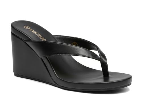 Image of Coutgo Womens Wedge Heels Sandals Platform Flip Flops Slides Slip On Summer Beach Shoes