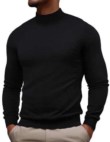 PJ PAUL JONES Mock Turtleneck for Men Casual Slim Fit Basic Knitwear Lightweight Turtleneck Pullover Sweater Black