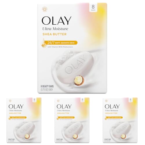 Image of Olay Beauty Bar, Ultra Moisture,10x More Moisturizers, 24 /7 Soft & Smooth Skin, Gentle Cleanse on Face & Body, Vitamin B3 Complex, For All Skin Types, Shea Butter Scent, 3.75 Ounce (Pack of 32)
