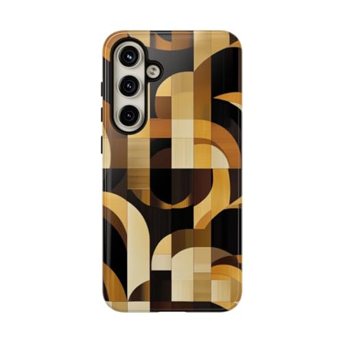 Coque Galaxy S24 Plus solide et élégante motif géométrique marron et doré