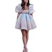 Women's Puff Sleeve Tulle Princess Dress Off Shoulder Square Collar Mini Dress Puffy Mesh Party Prom Evening Dress(Colorful, Large)