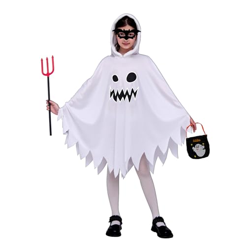 HUTRADE Disfarce fantasma menino Halloween para meninas e meninos, capa branca brilhante fantasma, disfarce de Halloween criança para carnaval cosplay e festas (L)