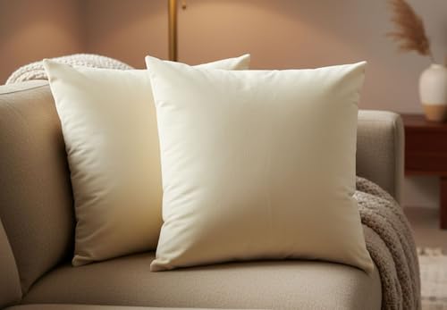 Image of HAMO Velvet Square Cushion Covers with Hidden Zipper 50x50cm Set of 2, Cream – Soft Decorative Throw Pillow Cases for Sofa, Couch, Bedroom & Living Room