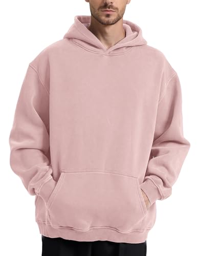 Hatant Oversized Hoodie Sweatshirts for Men Couples Heavyweight Hoodies Pullover Vintage Mens Acid Wash Sweaters Hoodies with Pocket PINK-L4
