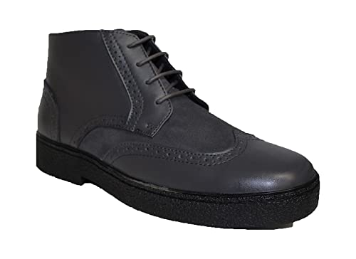 Rockers British Style Playboy Wing Tips Men's Leather Boots Shoes Dark Gray 5613 (Wide