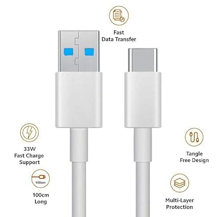 Image of Original Type C to USB Cable 1m White PD Cable, Super Fast Charging, Data Sync Compatibility for iPhone 15, Samsung, OnePlus and Others (APR192)