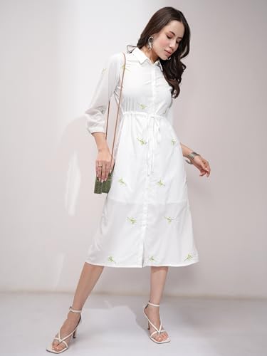 Image of Tokyo Talkies Women's Three-Quarter Sleeves Shirt Collar Solid Dresses | Stylish| Casual