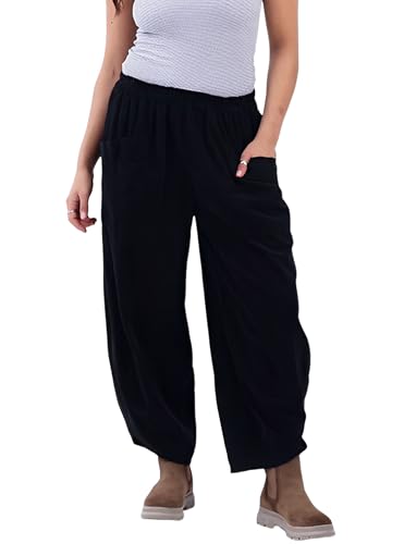 Athlisan Women Corduroy Wide Leg Pants Casual Elastic Waist Baggy Palazzo Harem Pants with Pockets