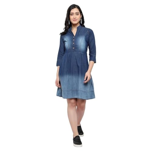 Image of Women Blue Solid Fit and Flare Dress Frock