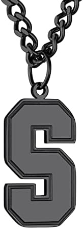 GoldChic Men Initial letter Necklace, Stainless Steel Custom SablonUp Jersey Athletes Alphabet Necklace with 4mm Cuban Chain, 18K Gold Plated/Black Rhodium Plated Personalized Sport Jewellery