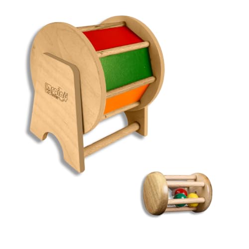 Image of Rolling Drum Rattle & Rainbow Spinning Wheel | Montessori Baby Toys for Sensory Play & Gross Motor Skills | Educational Gift Set for Babies 3+ Months | Safe & Durable Early Learning Toys