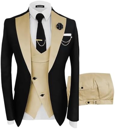 Wangyue Mens 3 Piece Slim Fit Suit Wedding Prom Tuxedo Formal Business Suits for Men Blazer Vest Pants Set