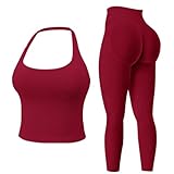 JN JANPRINT Gym Sets for Women 2 Piece Backless Sports Bras Halter Top Hidden Scrunch Leggings Yoga Outfits Workout Tracksuits