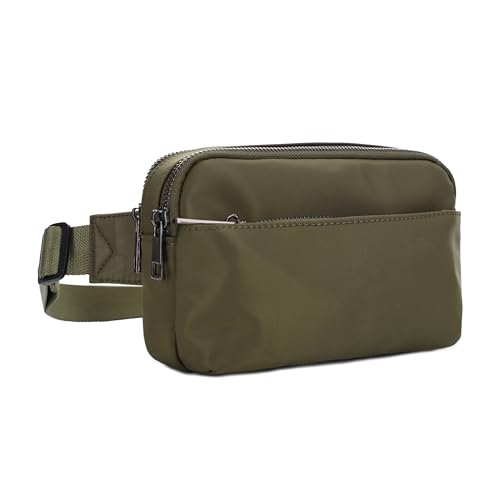 Jessie & James Crossbody Nylon Concealed Carry Waist Pack with Adjustable Buckle Strap Fashion Multi Pocket Belt Bag for| Olive