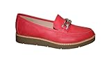 Cushion Walk Ladies Casual Slip-On Smooth Faux Leather Comfort Sporty Wedge Loafer with Chain Trim Sizes 4-8 (Red, UK Footwear Size System, Adult, Women, Numeric, Medium, 5)