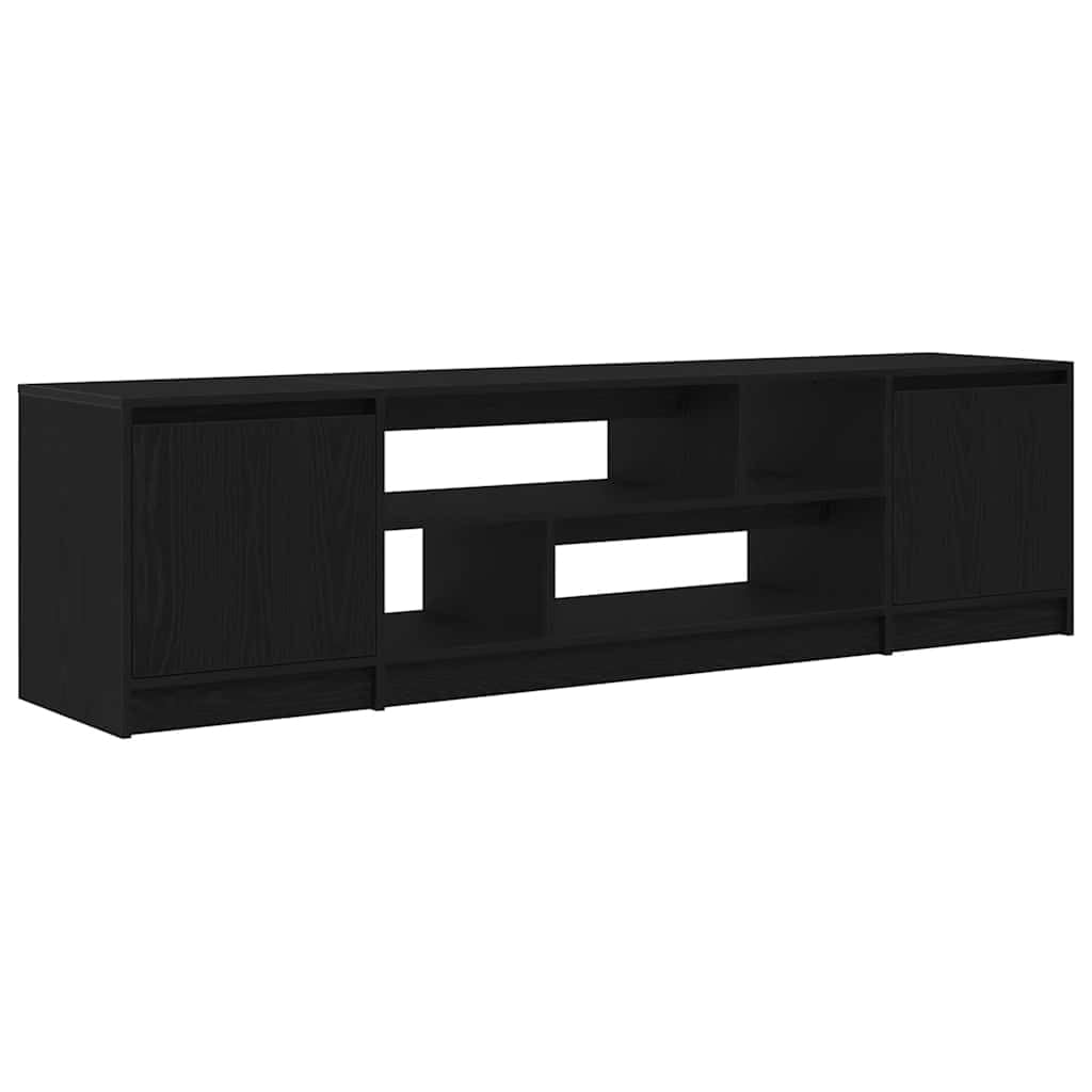TV-Schrank Schwarz Eiche-Optik 188,5x41x50 cm, Holzwerkstoff, Robustes TV-Möbel, modernes Media-Center für Wohnzimmer und Schlafzimmer, viel Stauraum