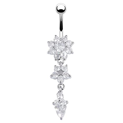 Beydodo 14g Piercing Nombril Acier Chirurgical, Anneau Nombril Femme Pendentif Fleur avec Zirconium